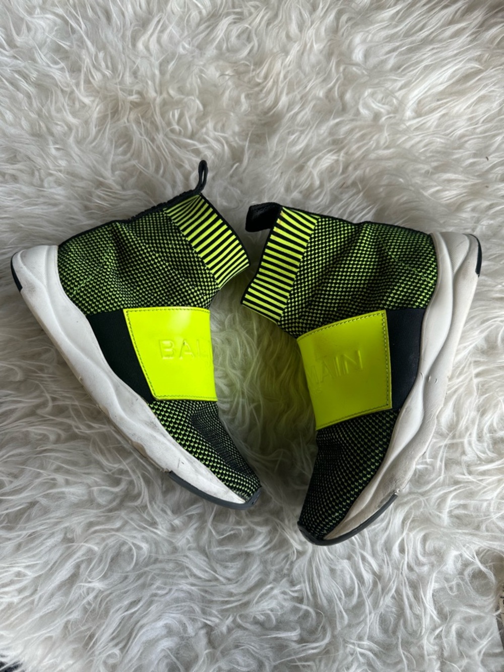 Balmain Neon Lime Knit Slip-On Sock Sneaker - Picture 6 of 7